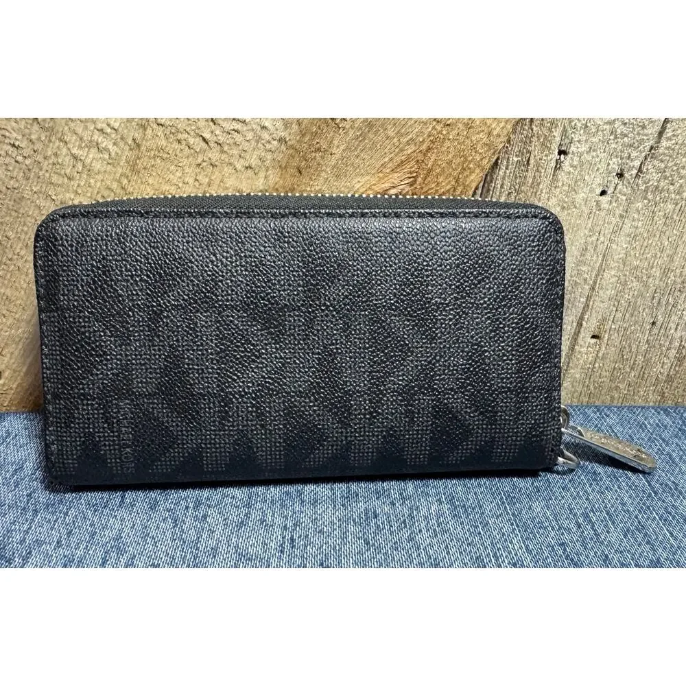 Black Michael Kors Jet Set Travel Continental Zip-Around Wallet Monogram Logo - Picture 2 of 8